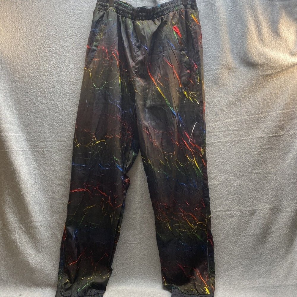 MITRE 90's Sz S Jogger PANTS Black Multi Color Retro Vintage Elastic Zip Ankle
